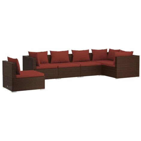 Gartenlounge 6 Teile mit Kissen Geflochtenes Kunstharz Braun