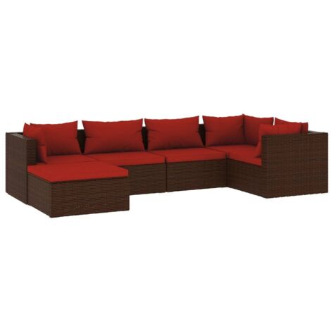 Gartenlounge 6-teilig mit Kissen, Geflecht in Braun