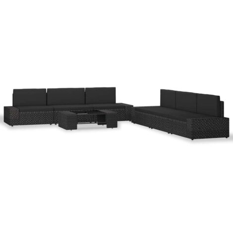 Gartenlounge 7-teilig Rattan Schwarz