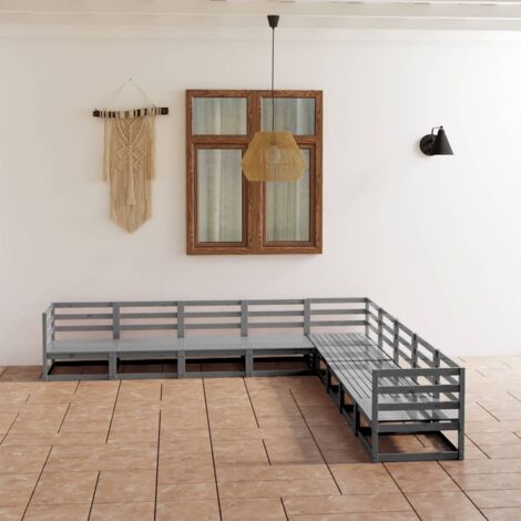 Gartenlounge 9-teilig grau aus massivem Kiefernholz