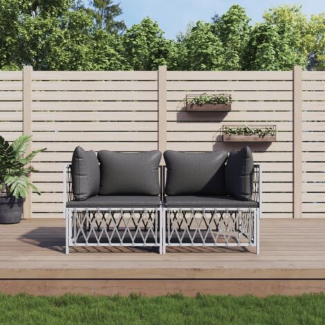 Gartenlounge mit Kissen 2 Stück weiß Stahl