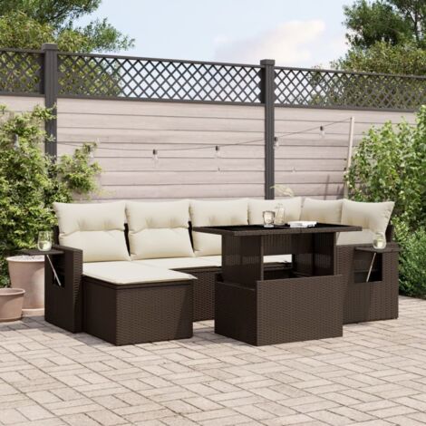 Gartenlounge mit Kissen 7 Teile braun Rattan