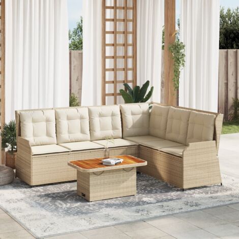Gartenlounge-Set mit Kissen 5-teilig Beige Geflochtene Wicker
