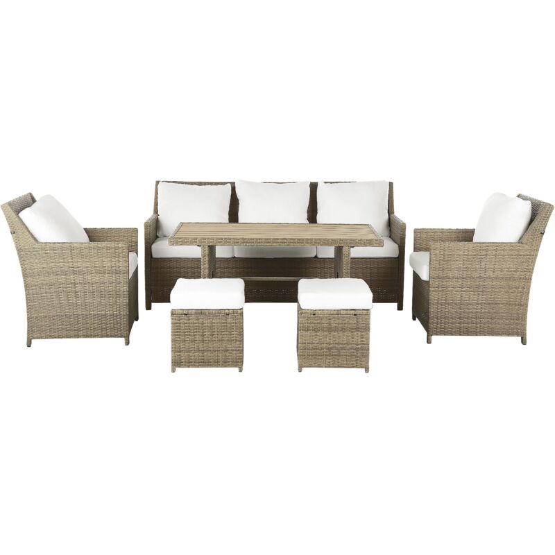 Beliani Lounge Set Mit Tisch Und Ottomane 5-sitzer Fonti Inkl. Kissen Polyrattan Braun