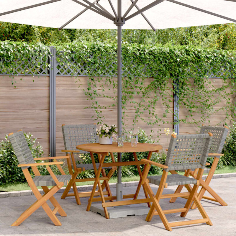 5-tlg. Garten-essgruppe Grau Poly Rattan Und Massivholz Vidaxl