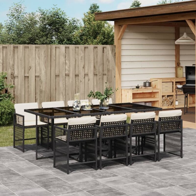 9-tlg. Garten-essgruppe Mit Kissen Schwarz Poly Rattan - Vidaxl