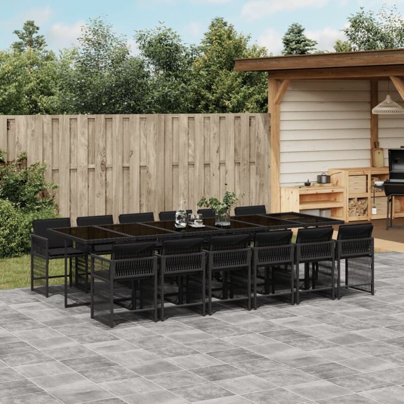 Vidaxl - 13-tlg. Garten-essgruppe Mit Kissen Schwarz Poly Rattan