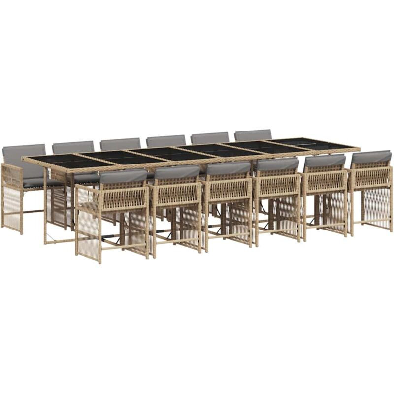 13-tlg. Garten-essgruppe Mit Kissen Beigemischung Poly Rattan Vidaxl