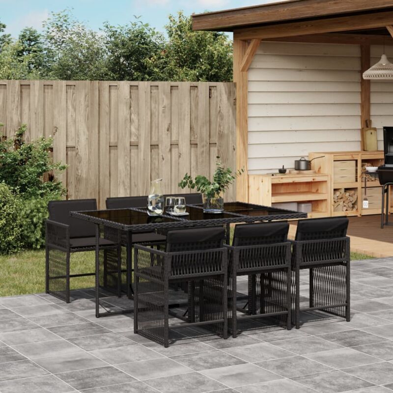 7-tlg. Garten-essgruppe Mit Kissen Schwarz Poly Rattan - Vidaxl