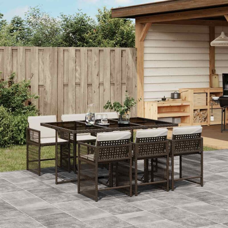 Vidaxl 7-tlg. Garten-essgruppe Mit Kissen Braun Poly Rattan