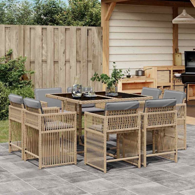 Vidaxl - 9-tlg. Garten-essgruppe Mit Kissen Beigemischung Poly Rattan