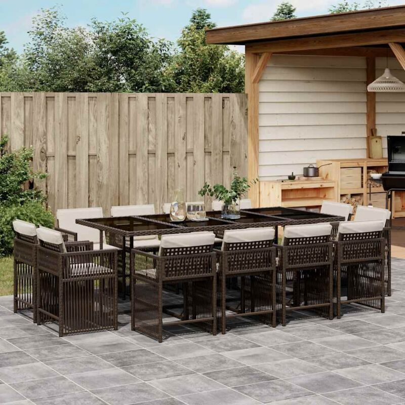 13-tlg. Garten-essgruppe Mit Kissen Braun Poly Rattan Vidaxl