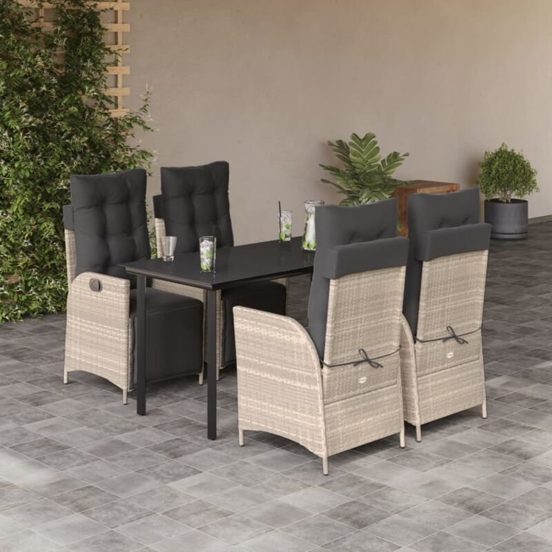 5-tlg. Garten-essgruppe Mit Kissen Hellgrau Poly Rattan - Vidaxl