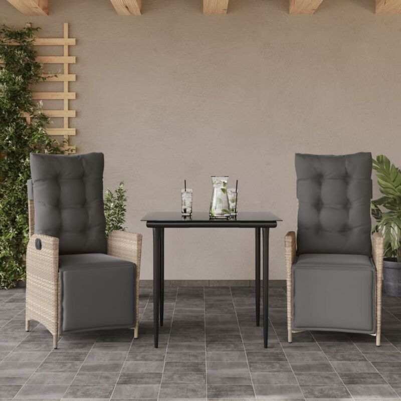 3-tlg. Garten-essgruppe Mit Kissen Hellgrau Poly Rattan - Vidaxl