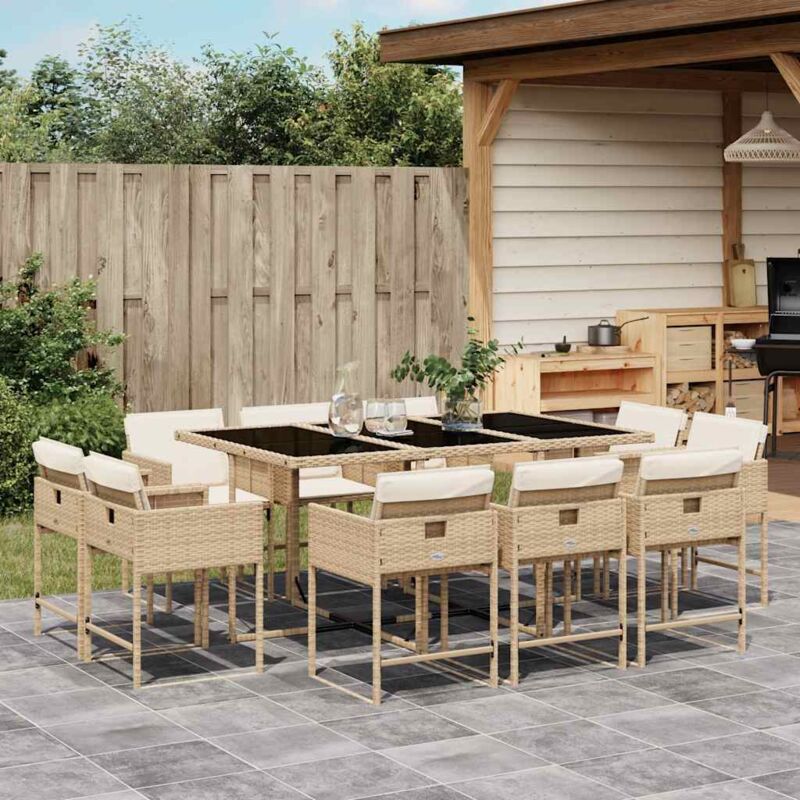11-tlg. Garten-essgruppe Mit Kissen Beige Poly Rattan - Vidaxl