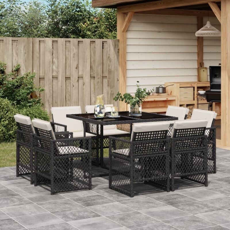 9-tlg. Garten-essgruppe Mit Kissen Schwarz Poly Rattan Vidaxl