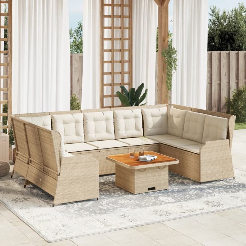 7-tlg. Garten-lounge-set Mit Kissen Beige Poly Rattan Vidaxl
