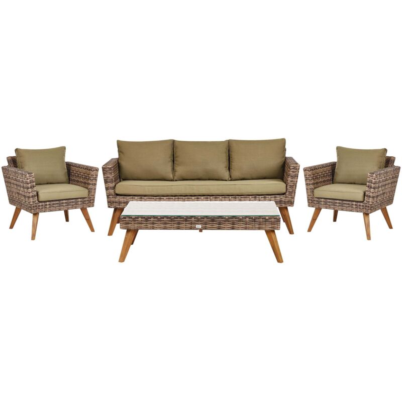 Beliani Lounge Set Mit Tisch 5-sitzer Vittoria Xl Polyrattan Olivgrün