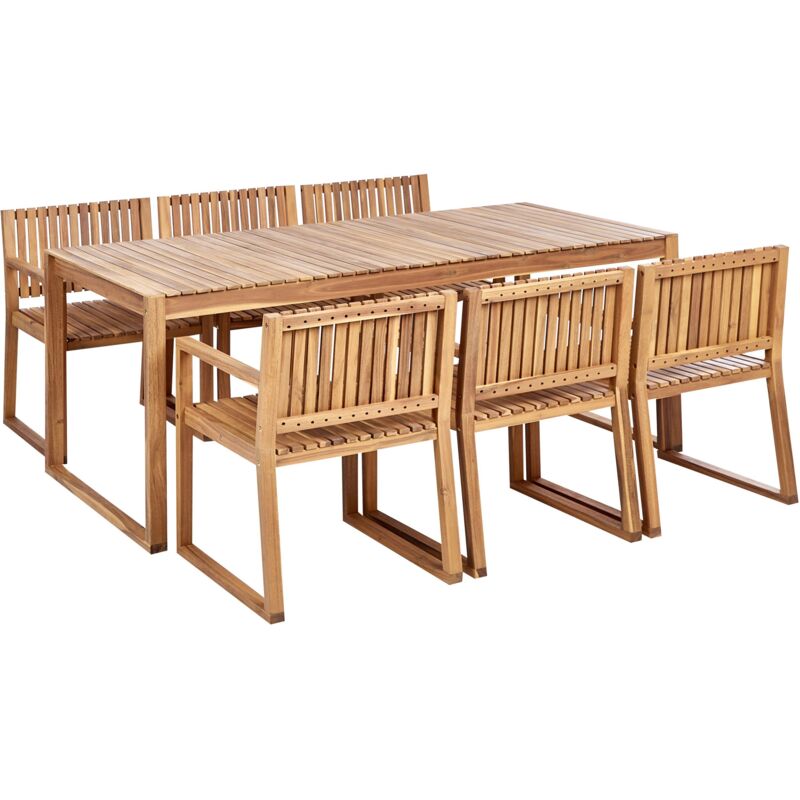 Beliani Gartenmöbel Set Hellbraun Zertifiziertes Akazienholz 6-sitzer Sechs Stühle Mit Einem Gartentisch Terrasse / Outdoormöbel Rustikal Landhaus Stil