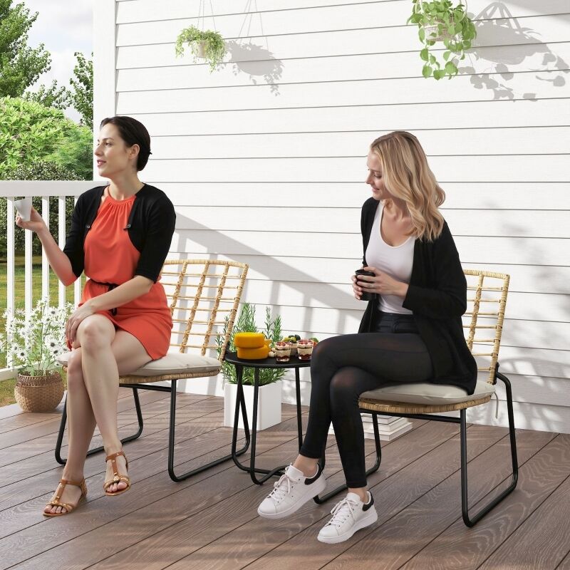 Stilvora Gartenmöbel Set Mit 2 Stapelstühlen Und 1 Rundtisch, Für 2 Personen Und Balkon, Rattan, Beige