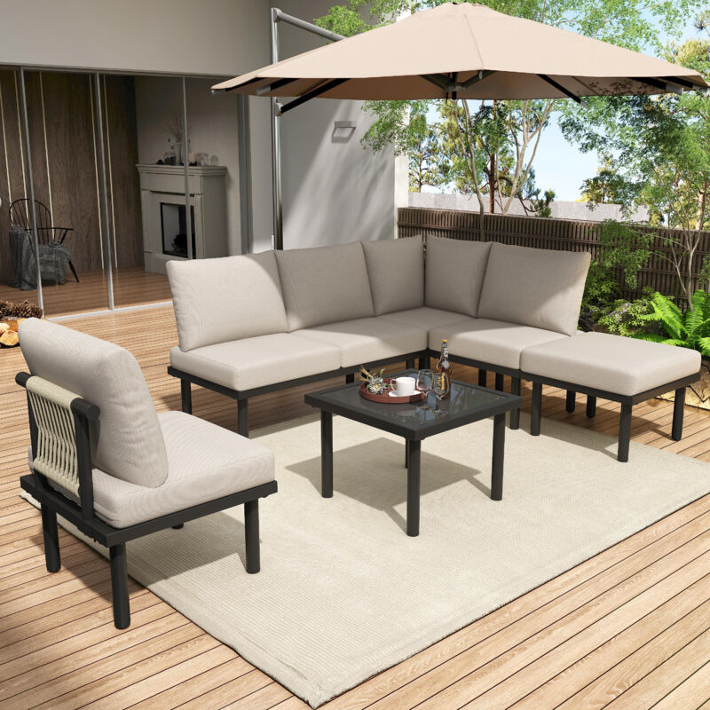 Stilvora Gartenmöbel-set Mit 6 Loungesesseln Und 1 Couchtisch, Verstellbare Füße, Inkl. Kissen, Olefin, Beige
