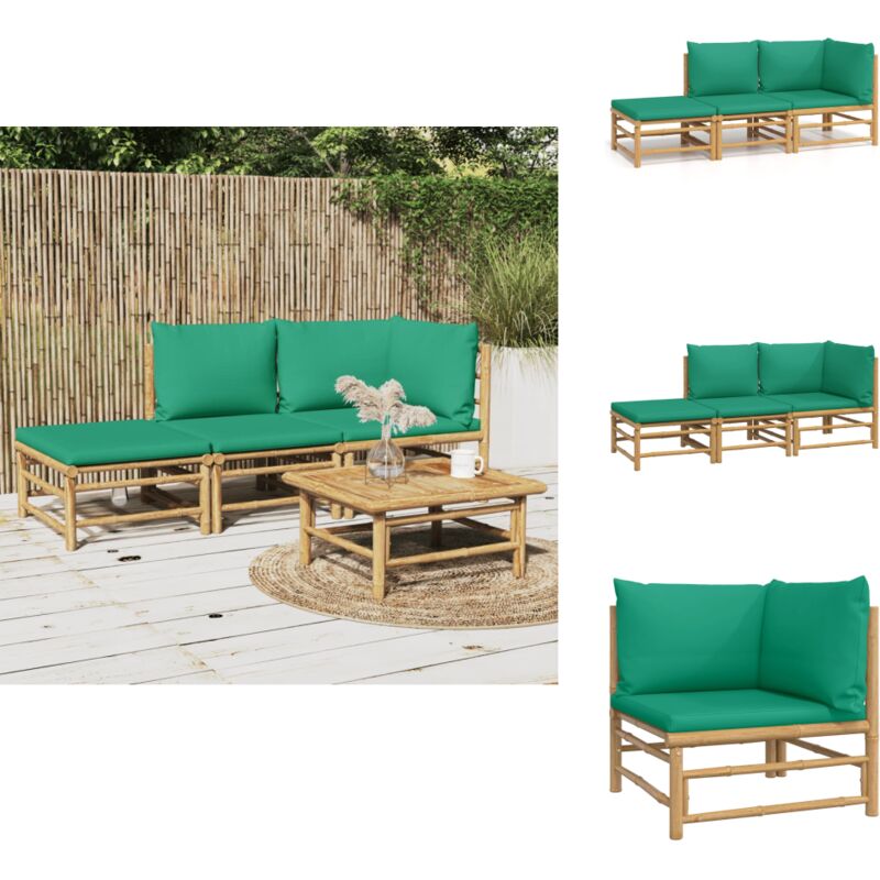Vidaxl 3-tlg. Garten-lounge-set Mit Grünen Kissen Bambus - Bambus Möbel - Gartenloungeset - Loungemöbel - Gartenmöbel - Esszimmergarnitur