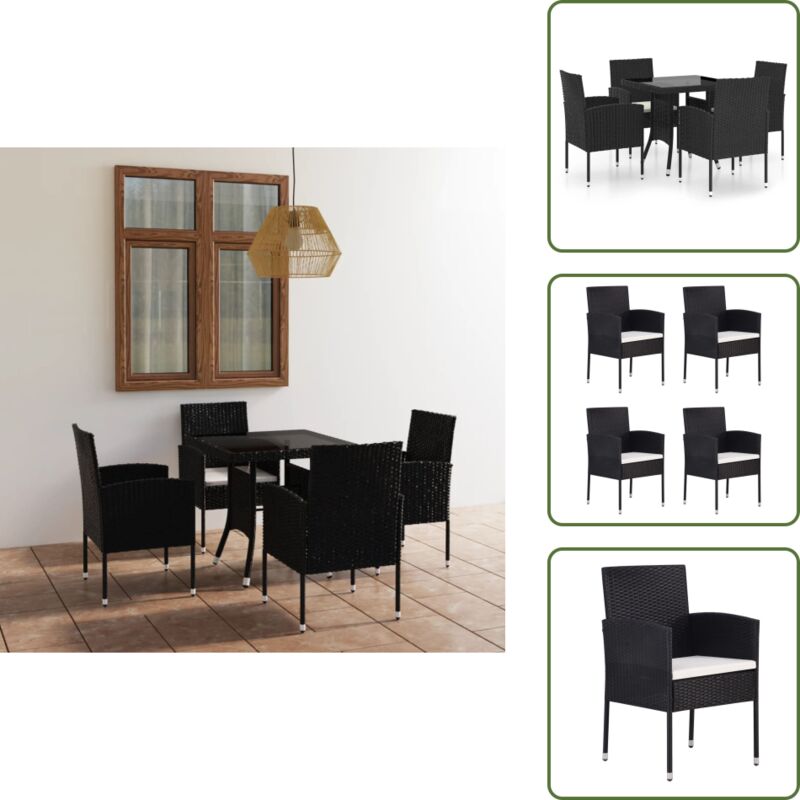 Vidaxl 5-tlg. Garten-essgruppe Poly Rattan Schwarz - Gartensessel - Gartenstuhl - Gartenset - Outdoor Möbel - Rattan Gartenmöbel