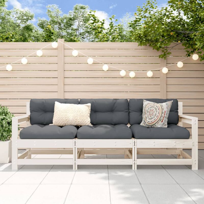 3-tlg. Garten-lounge-set Weiß Massivholz Kiefer - Vidaxl