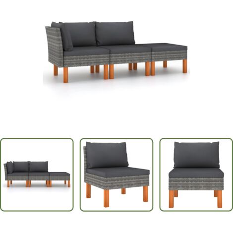 Gartenmöbel -  3-tlg. Garten-Lounge-Set Poly Rattan und Massivholz Eukalyptus