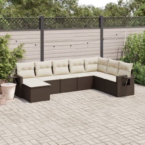 Gartenmöbel 8 Teile mit braunen Kissen aus geflochtenem Kunststoff