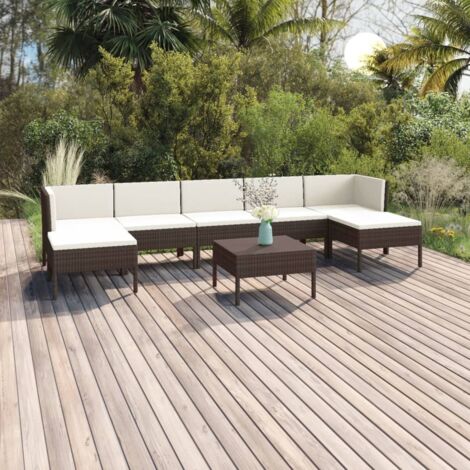 Gartenmöbel 8-teilig mit Kissen aus braunem Rattan