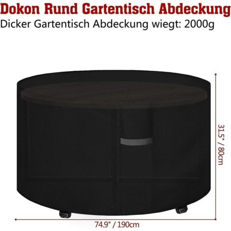 Gartenmöbel-Abdeckung mit Belüftungsöffnungen, wasserdicht, winddicht, UV-beständig, strapazierfähiges 600D Oxford-Gewebe, Schutzhülle für Gartentisch-Set, rund (190x80