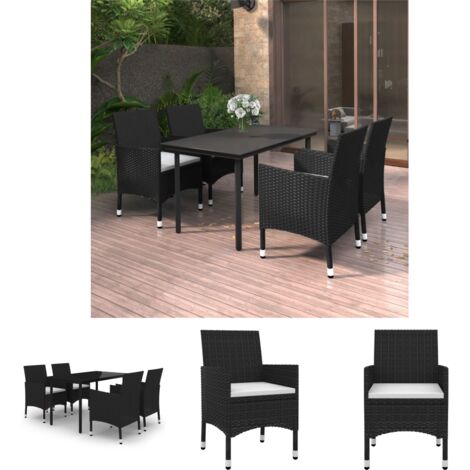 Gartenmöbel aus Rattan - vidaXL 5-tlg. Garten-Essgruppe mit Auflagen Poly Rattan und Glas - Gartenstuhl mit Sitzkissen