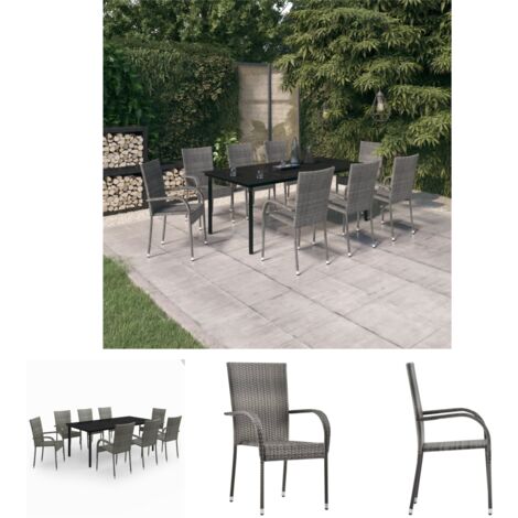 Gartenmöbel für Freien Bereich - vidaXL 9-tlg. Garten-Essgruppe Grau und Schwarz - Freien Essbereich