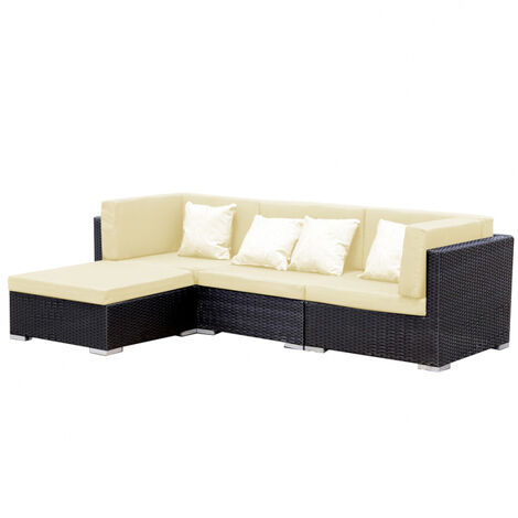 Gartenmöbel Garten Lounge Outdoor Lounge BERGEN beige-schwarz 17 Teiliges-Set mit Kissen Garten