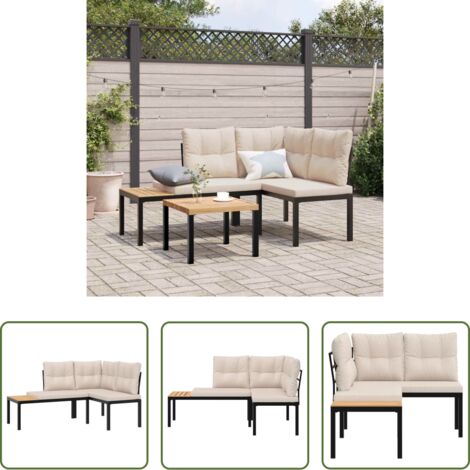Gartenmöbel -  Gartenbänke mit Kissen 2 Stk. Schwarz Pulverbeschichteter Stahl