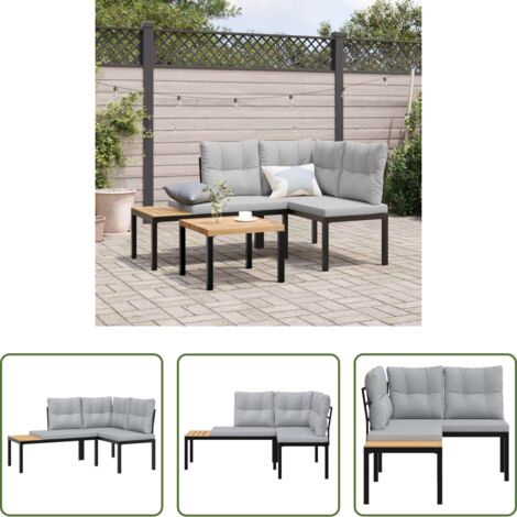 Gartenmöbel -  Gartenbänke mit Kissen 2 Stk. Schwarz Pulverbeschichteter Stahl