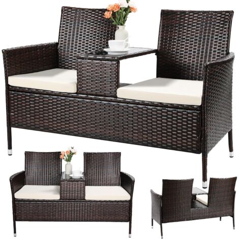 Gartenmöbel, Gartenbank aus Polyrattan, Balkonmöbel-Set, Braun