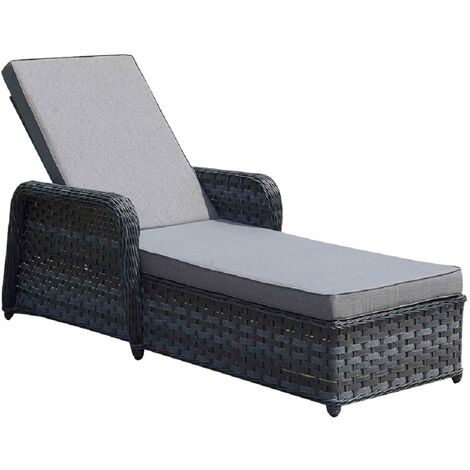 Gartenmöbel Gartenliege Sonnenliege GRENADA  202 x 55/30 x 74 cm anthrazit aus Rattan mit Kissen