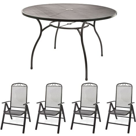 Gartenmöbel Metall ein Tisch rund 120x71cm und vier Stühle