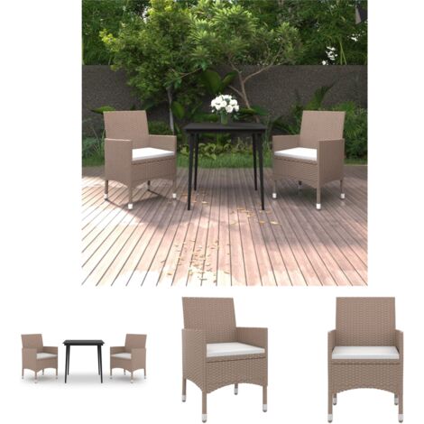 Gartenmöbel mit Glas - vidaXL 3-tlg. Garten-Essgruppe mit Auflagen Poly Rattan und Glas - Gartenmöbel mit Rattan