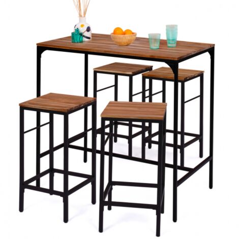 Gartenmöbel PANAMA Bar-Set Stehtisch und 4 Hocker Industriedesign Akazie