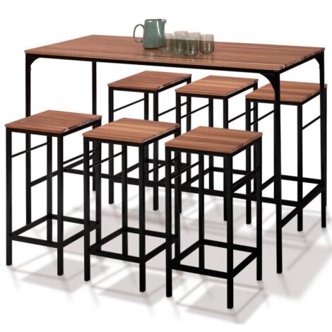 Gartenmöbel PANAMA Bar-Set Stehtisch und 6 Hocker Industriedesign Akazie