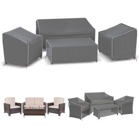 Gartenmöbel Schutzhülle 4-teiliges Set, Wasserdicht, Abdeckung für Sessel, Sofa & Tisch, Grau mit weißem Rand, 51in