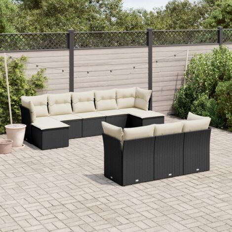 Gartenmöbel Set 10 teilig mit Kissen schwarz Rattan