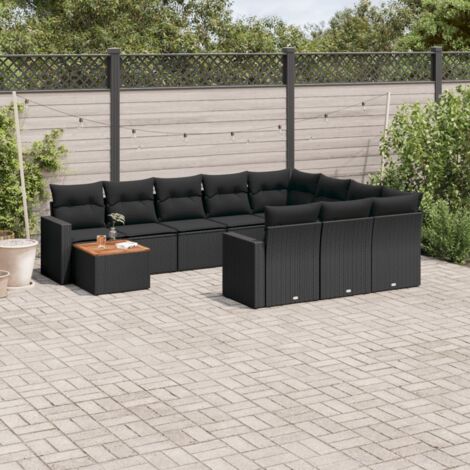 Gartenmöbel Set 11-teilig mit Kissen schwarz Rattan