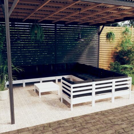Gartenmöbel-Set 12 Teile mit weißen Kissen aus Kiefernholz