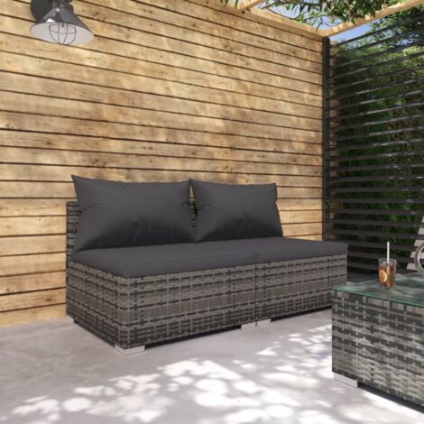 Gartenmöbel-Set 2 Stück mit Kissen, Geflochtenes Material Grau