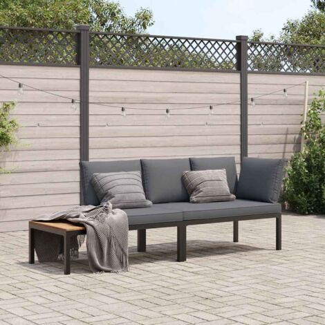 Gartenmöbel-Set 2 Teile mit Kissen Schwarz Aluminium