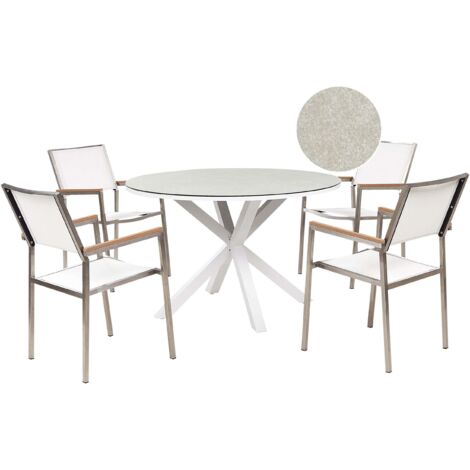 Gartenmöbel Set 4-Sitzer MALETTO/GROSSETO Metall Marmor Optik Weiß / Beige